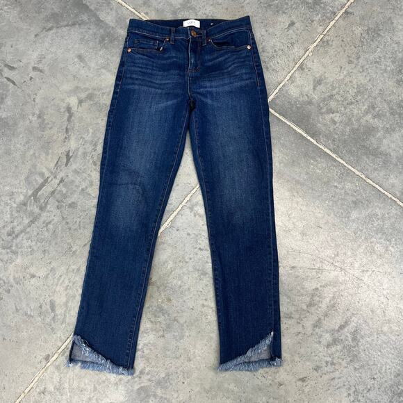 LOFT Outlet Women’s High Rise Straight Dark Wash Raw Hem Cropped 0 - Picture 1 of 10